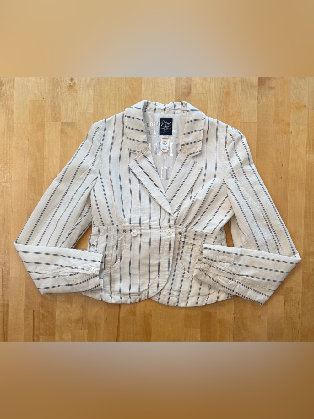 Diesel Vintage Cogiter Linen Blend Pinstripe Cropped Blazer
